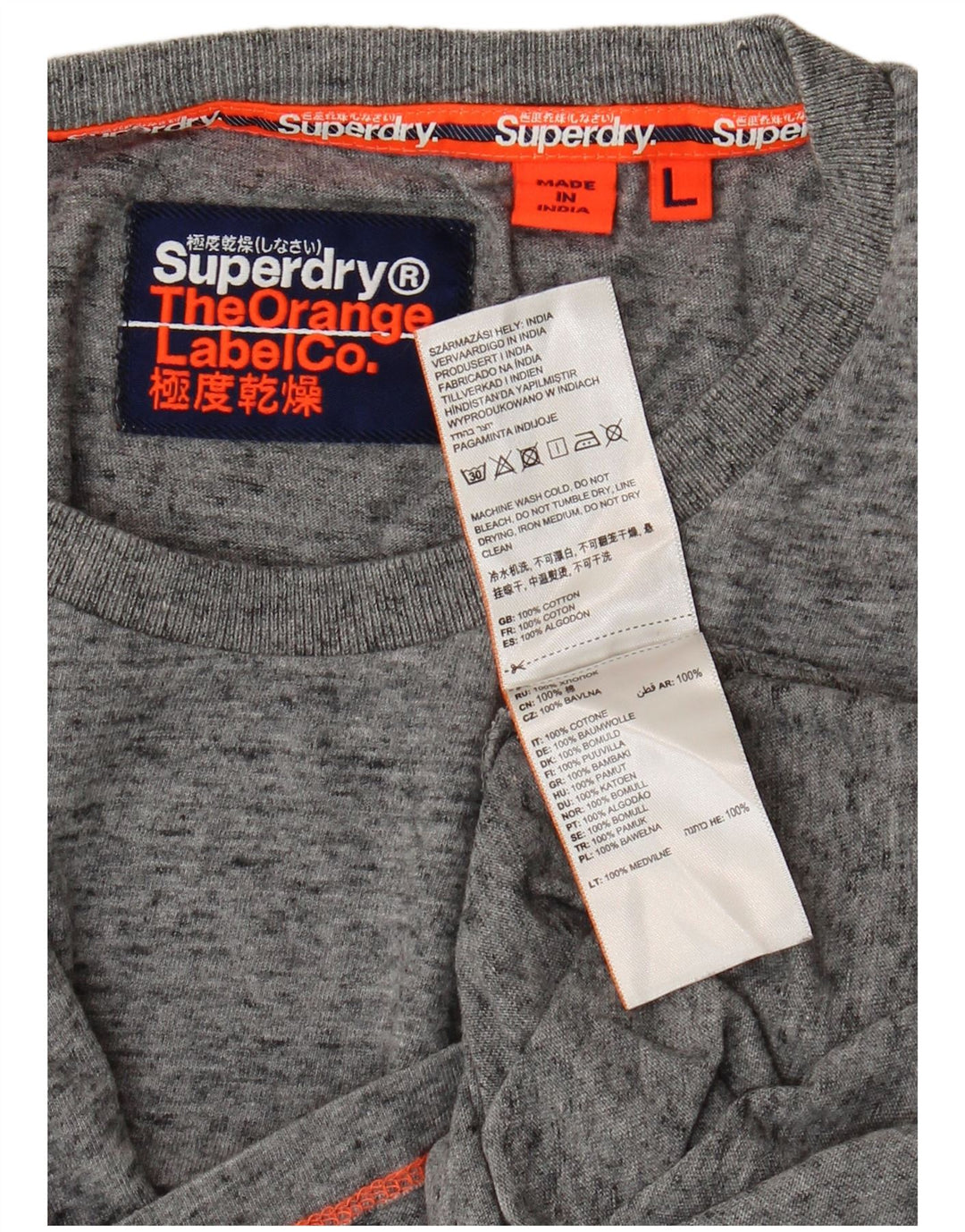 Superdry Herren-T-Shirt-Oberteil, groß, grau gefleckte Baumwolle