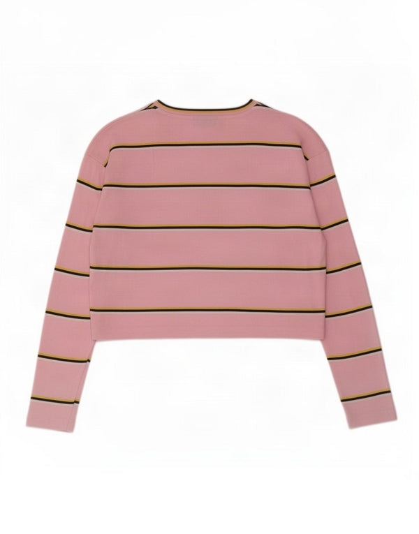 Topshop Damen Crop Top Langarm UK 4 XS Rosa gestreift Baumwolle