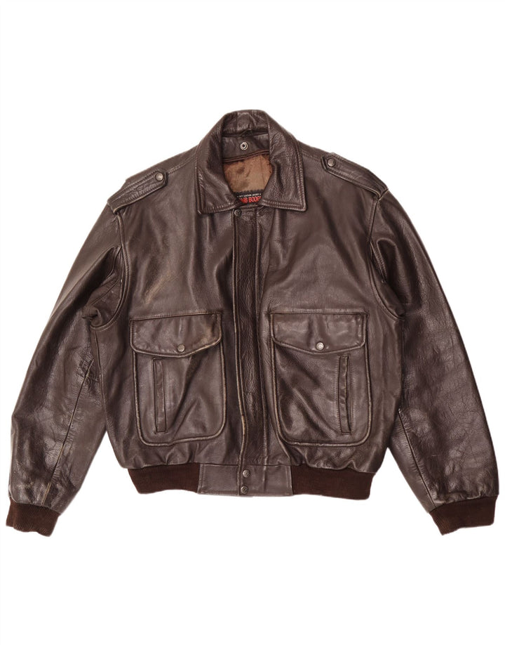 Bomb Boogie Herren Sky Loose Fit Lederjacke UK 38 Mittelbraun