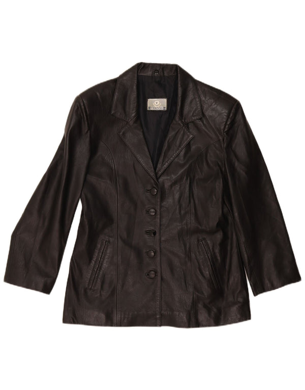 Vintage Damen 5-Knopf-Leder-Blazerjacke UK 14 Large Schwarz