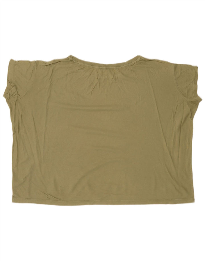BENETTON Damen Crop Oversize T-Shirt Top UK 6 XS Khaki Baumwolle