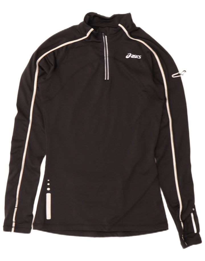 ASICS Womens Zip Neck Pullover Tracksuit Top UK 6 XS Black Polyester