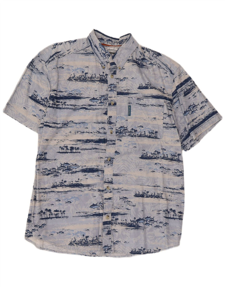 Columbia Herren-Kurzarmhemd mit abstraktem Muster, mittelblaue Baumwolle