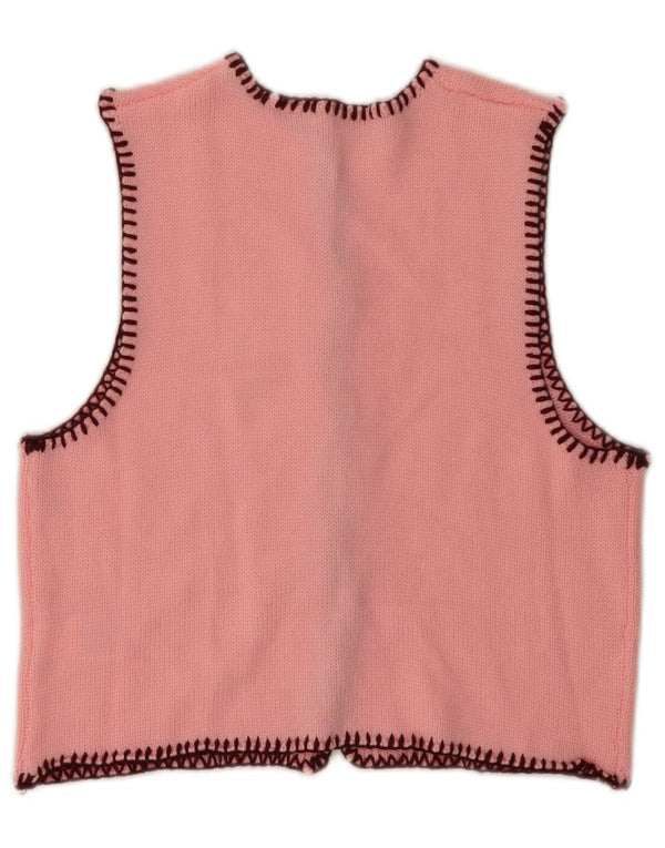 VINTAGE Damen Crop Ärmelloser Cardigan Pullover UK 6 XS Rosa Acryl