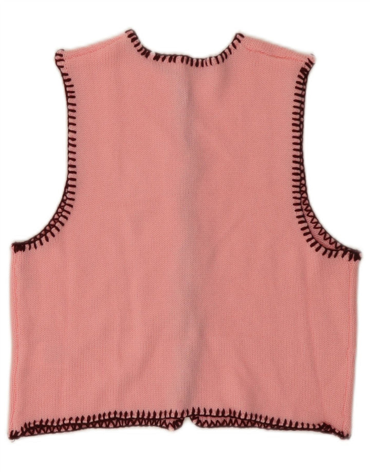 VINTAGE Damen Crop Ärmelloser Cardigan Pullover UK 6 XS Rosa Acryl