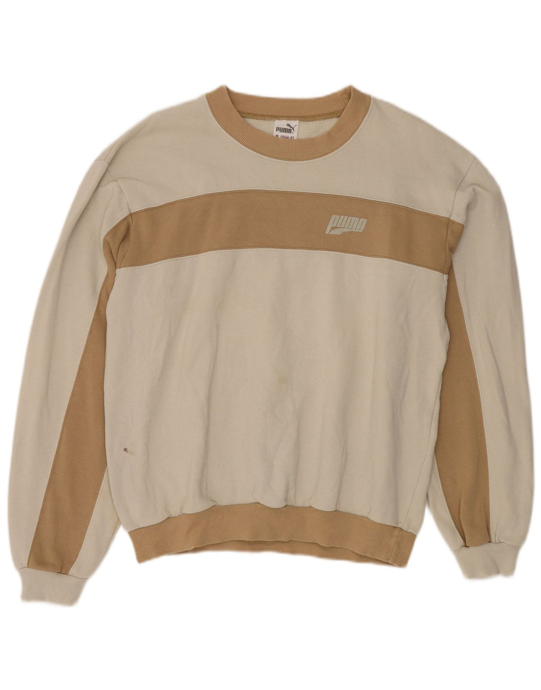 PUMA Herren-Sweatshirt-Pullover, groß, weiße Colourblock-Baumwolle