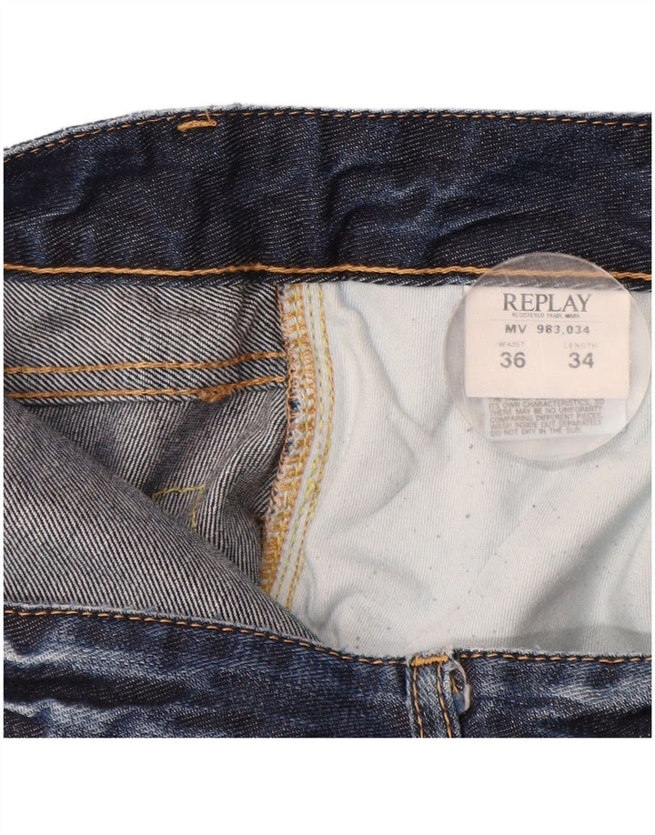 REPLAY Herren Bootcut Jeans W36 L34 Marineblau Baumwolle