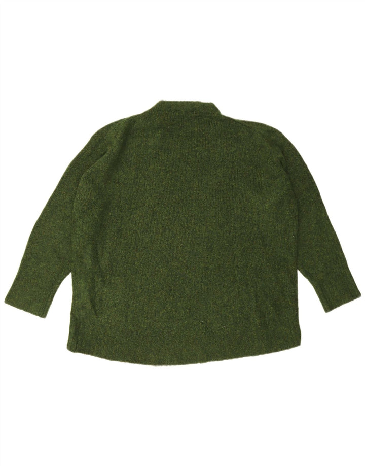Zara Damen-Pullover, übergroß, Rundhalsausschnitt, Gr. 14, mittelgrün meliert