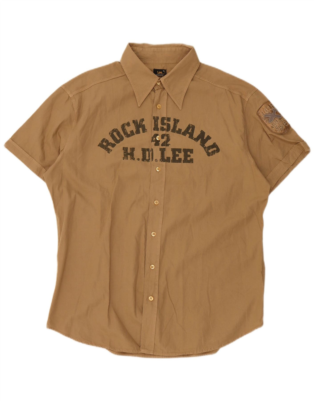 Lee Herren Grafik-Kurzarmhemd XL Beige Baumwolle