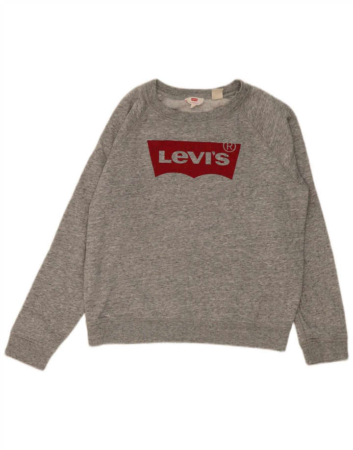 LEVI'S Womens Crop Graphic Sweatshirt Jumper UK 14 Medium Grey Flecked
