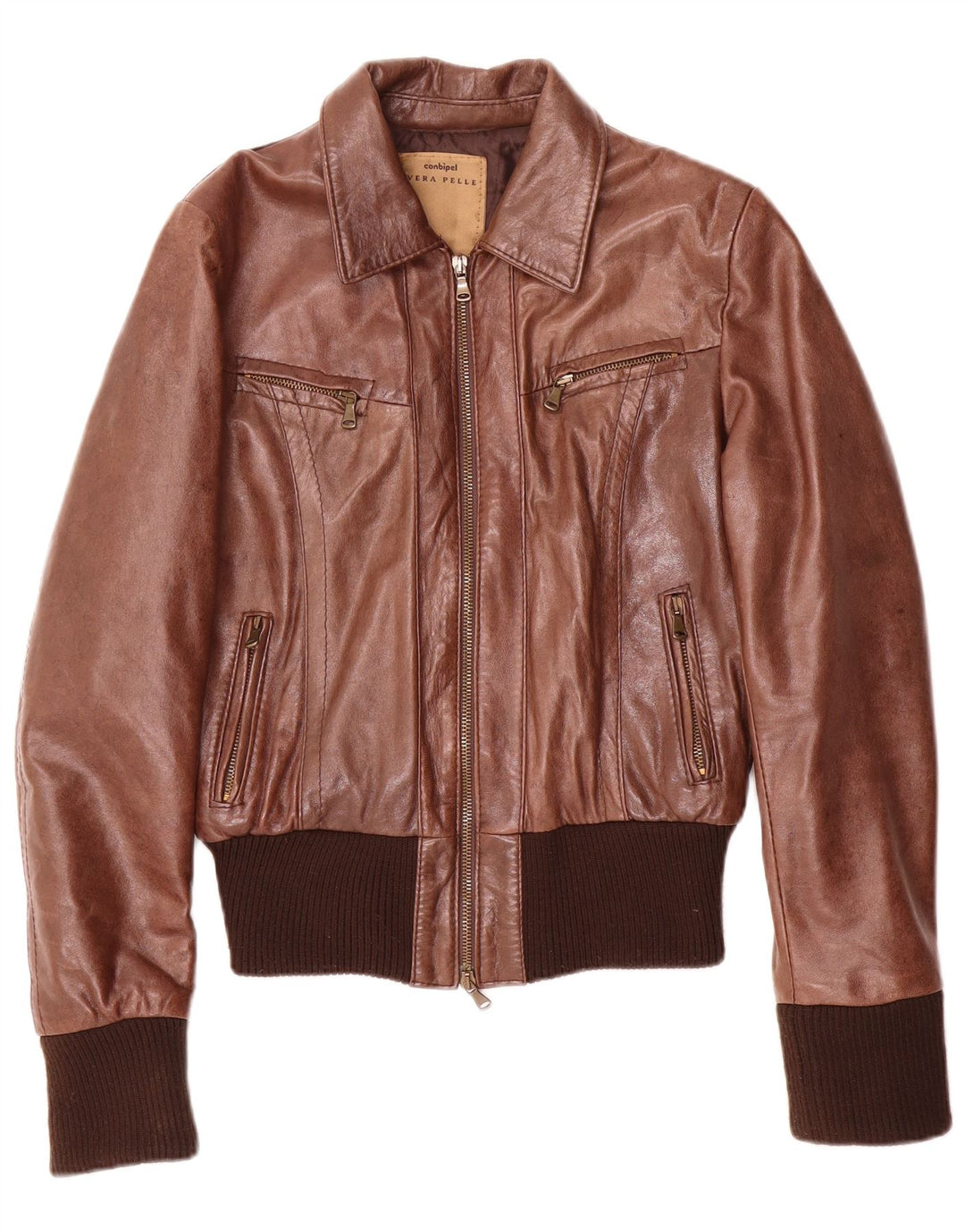 Conbipel Damen Bomber-Lederjacke IT 44 Mittelbraun
