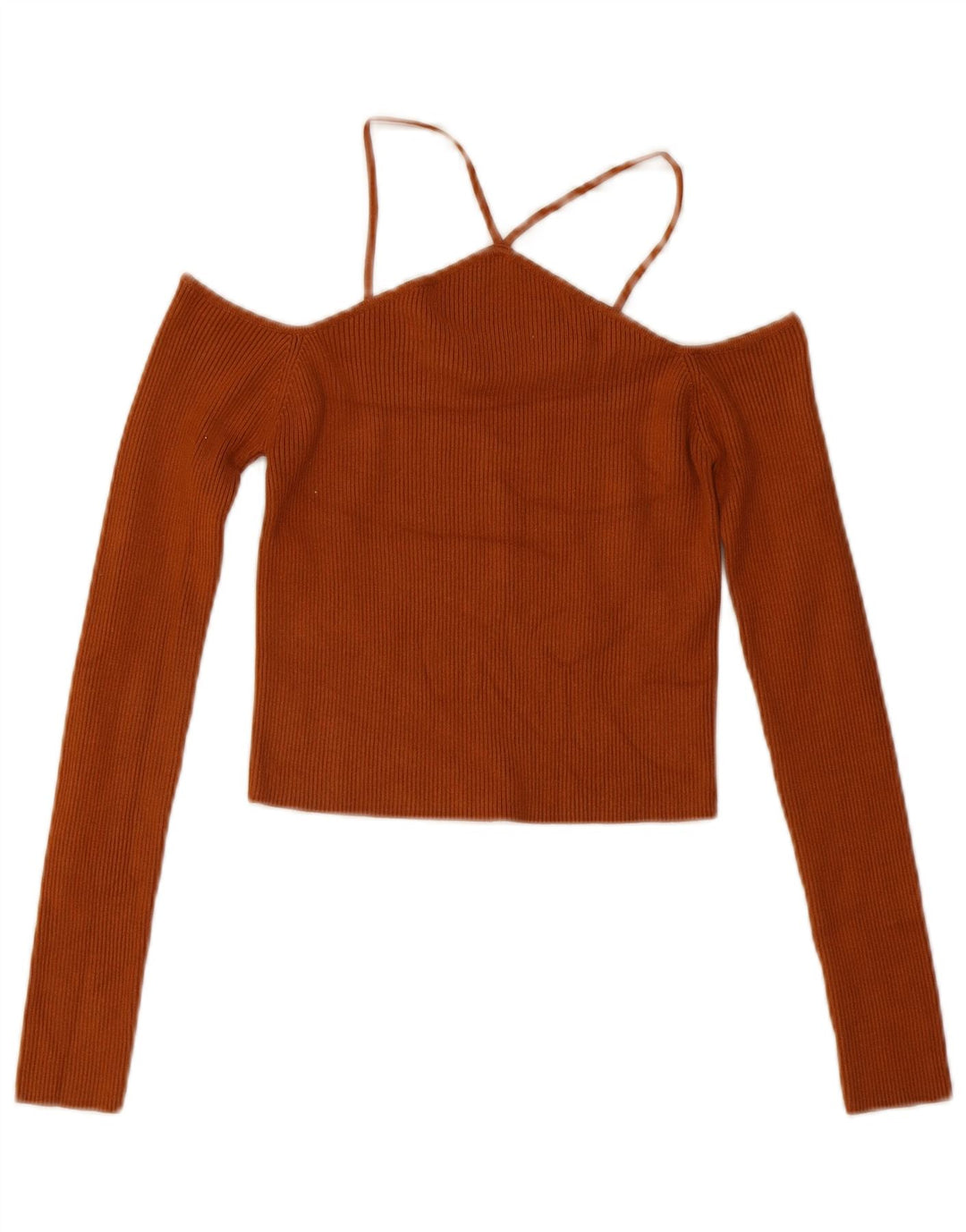 ZARA Womens Crop Knit Off Shoulder Top UK 12 Medium Brown Viscose