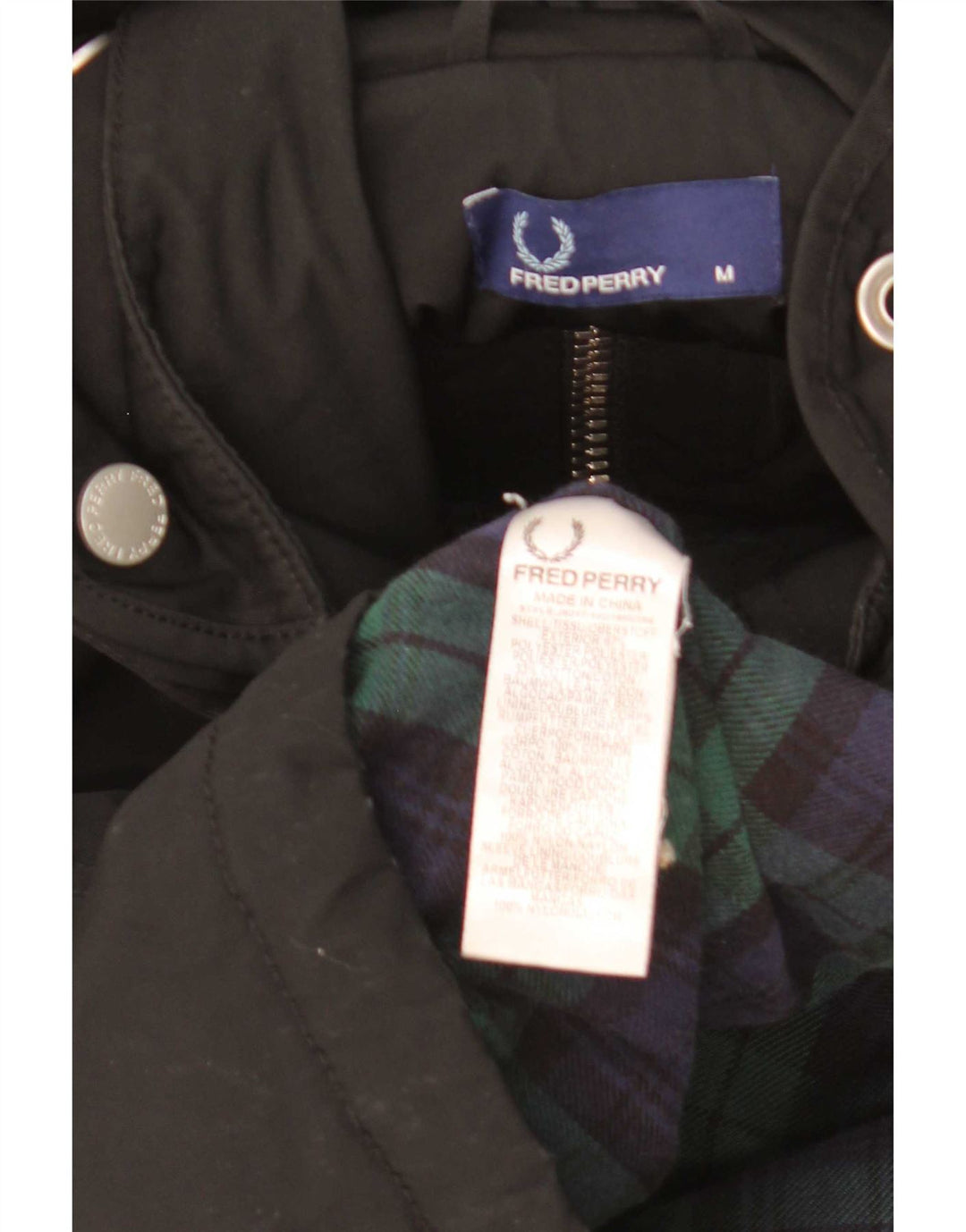Fred Perry Herren-Windbreakerjacke mit Kapuze, UK 38, Mittelschwarzes Nylon