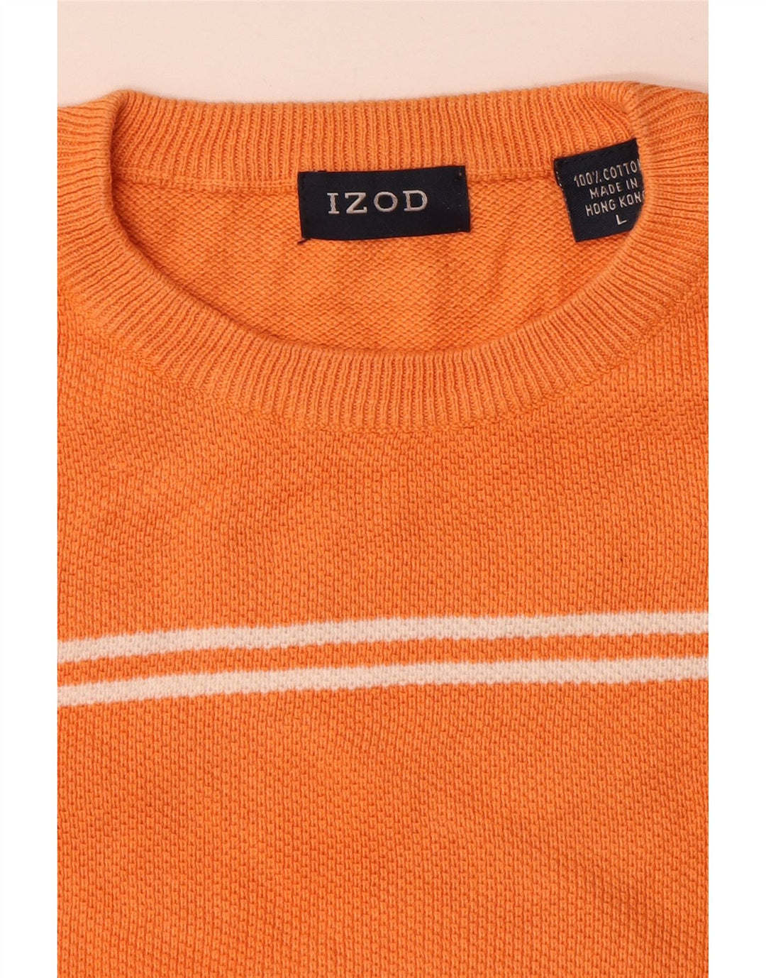 IZOD Herren-Pullover mit Rundhalsausschnitt, groß, orange gestreift, Baumwolle