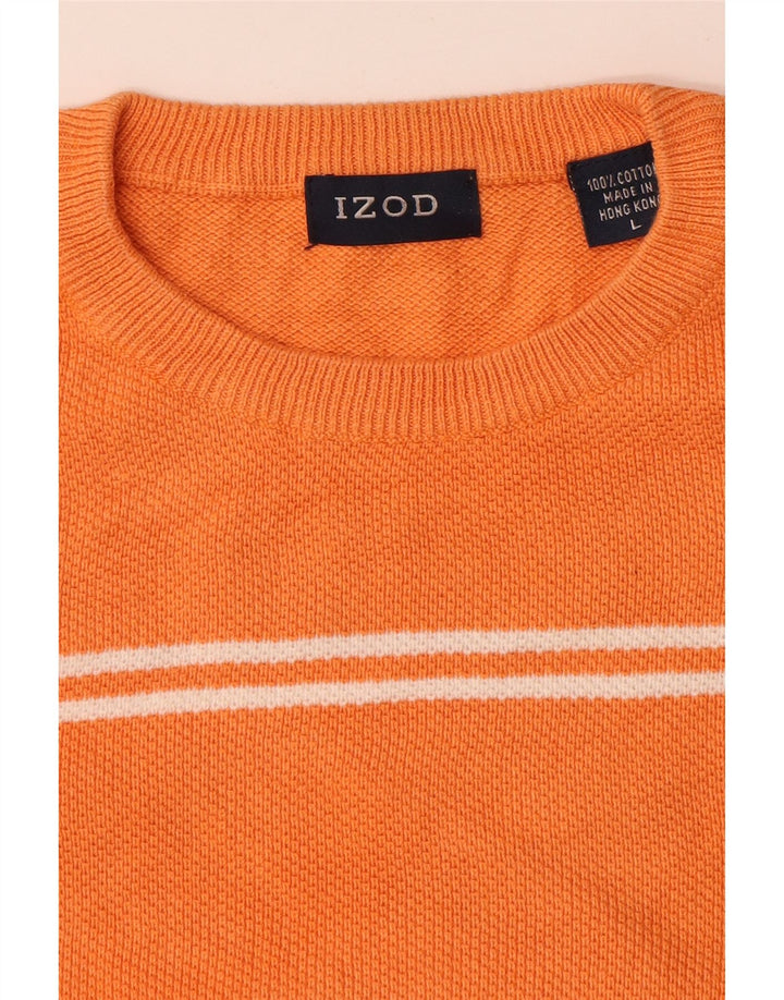 IZOD Herren-Pullover mit Rundhalsausschnitt, groß, orange gestreift, Baumwolle
