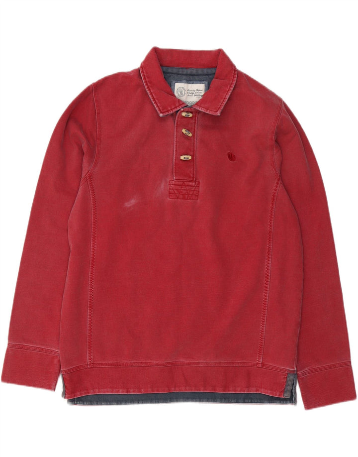 FAT FACE Herren-Sweatshirt mit grafischem Polo-Ausschnitt, mittelrote Baumwolle