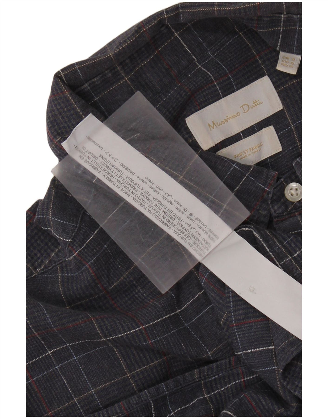 MASSIMO DUTTI Herrenhemd XL Marineblaue Hahnentritt-Baumwolle