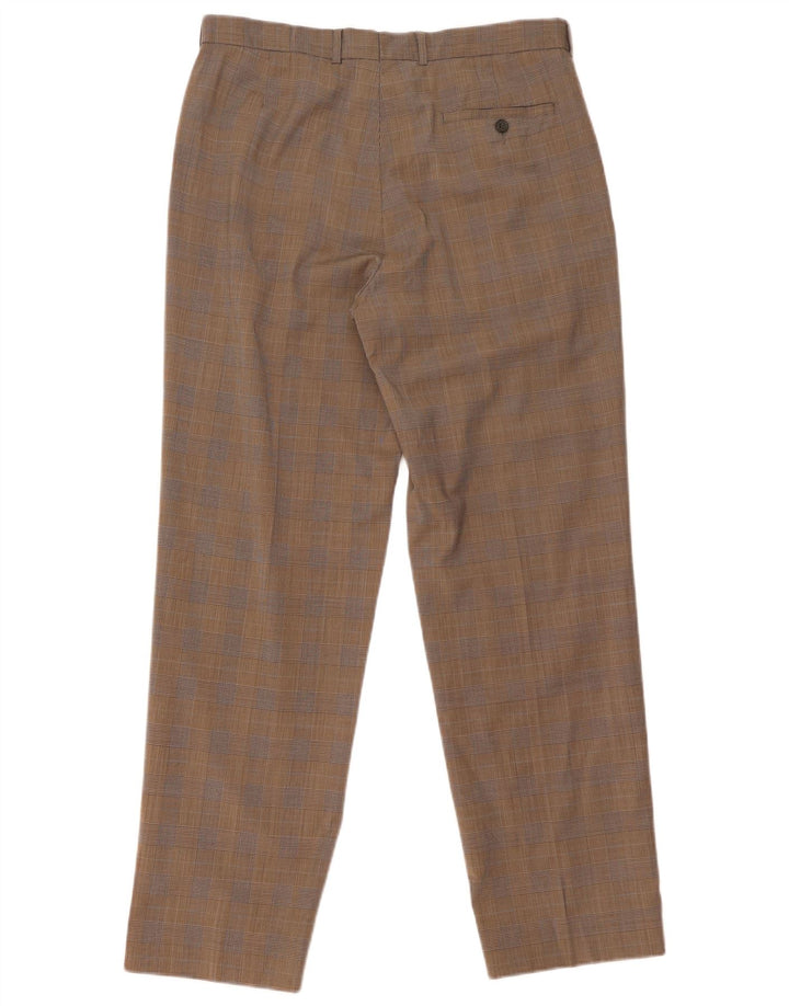 Marks & Spencer Herren-Anzughose mit Pegged-Anzug, W34 L31, braun kariertes Polyester