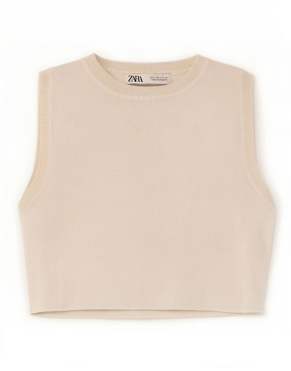 Zara Damen Crop Vest Top UK 12 Mittelweiße Viskose