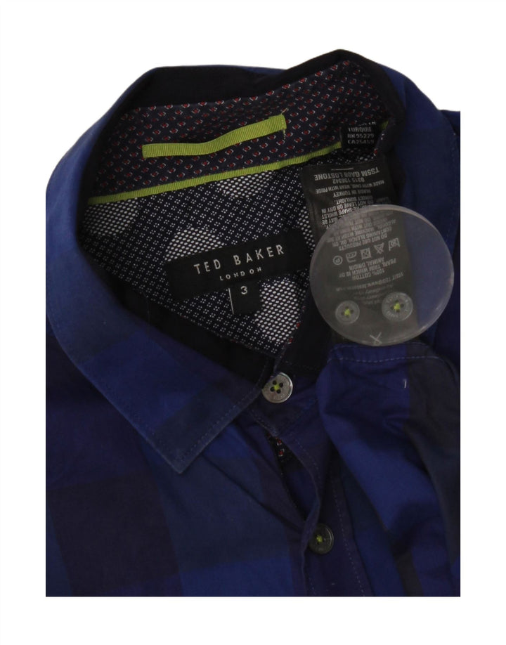 Ted Baker Herrenhemd, Größe 3, mittelblaue Gingham-Baumwolle