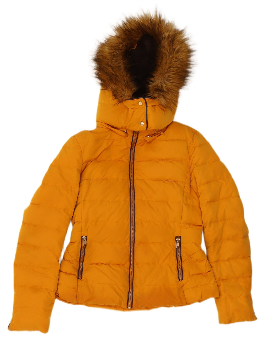 Zara Damen-Kapuzenjacke, wattiert, UK 12, Mittelgelb, Polyester