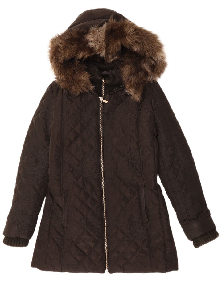 DESIGUAL Damen Steppjacke mit Kapuze, EU 38, Mittelschwarz, Paisleymuster