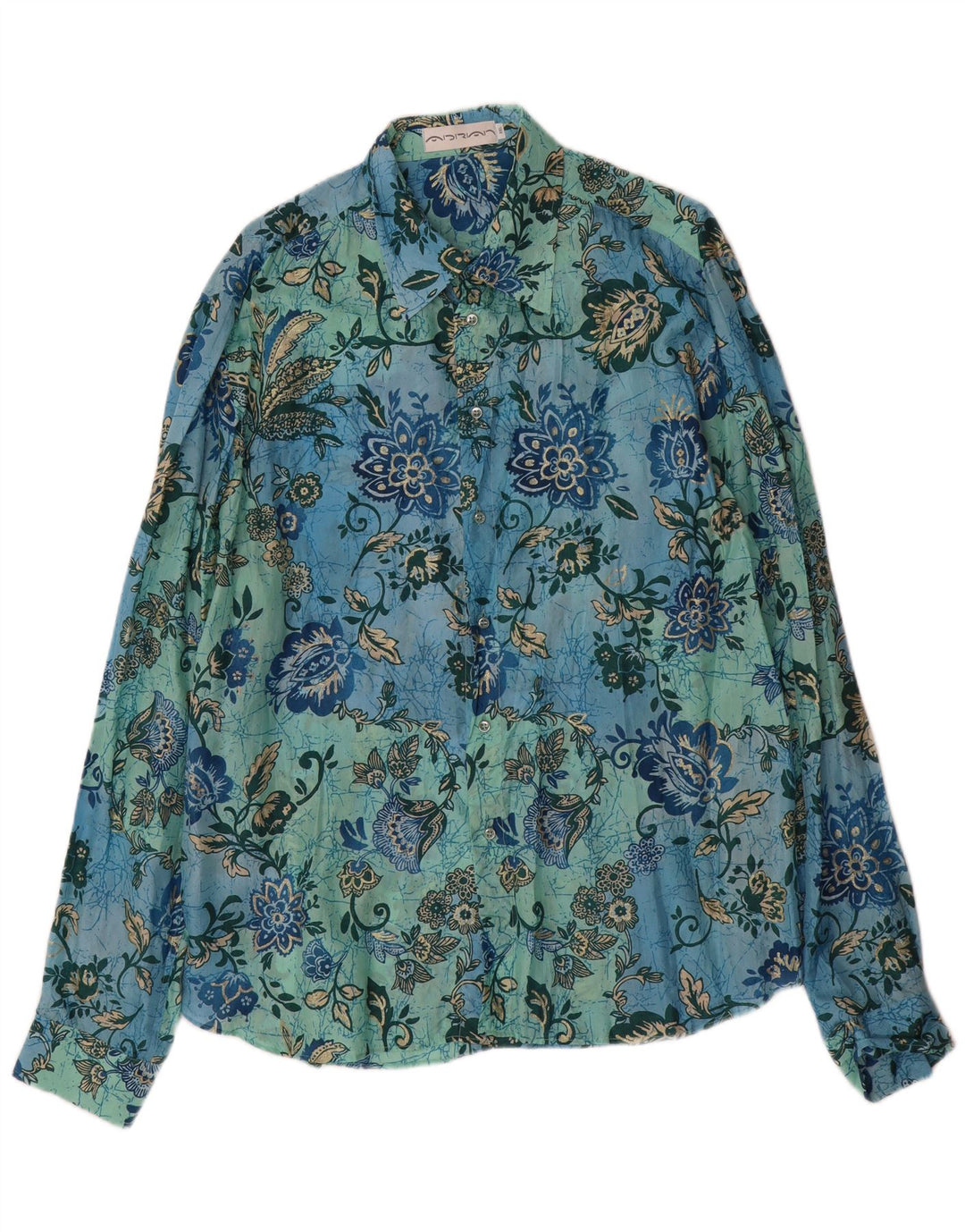 Vintage Herrenhemd 2XL Blau geblümte Seide