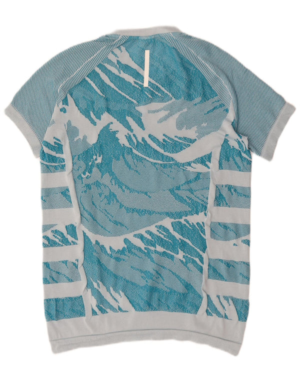 Adidas Herren-T-Shirt mit abstraktem Muster, mittelblaues Polyester