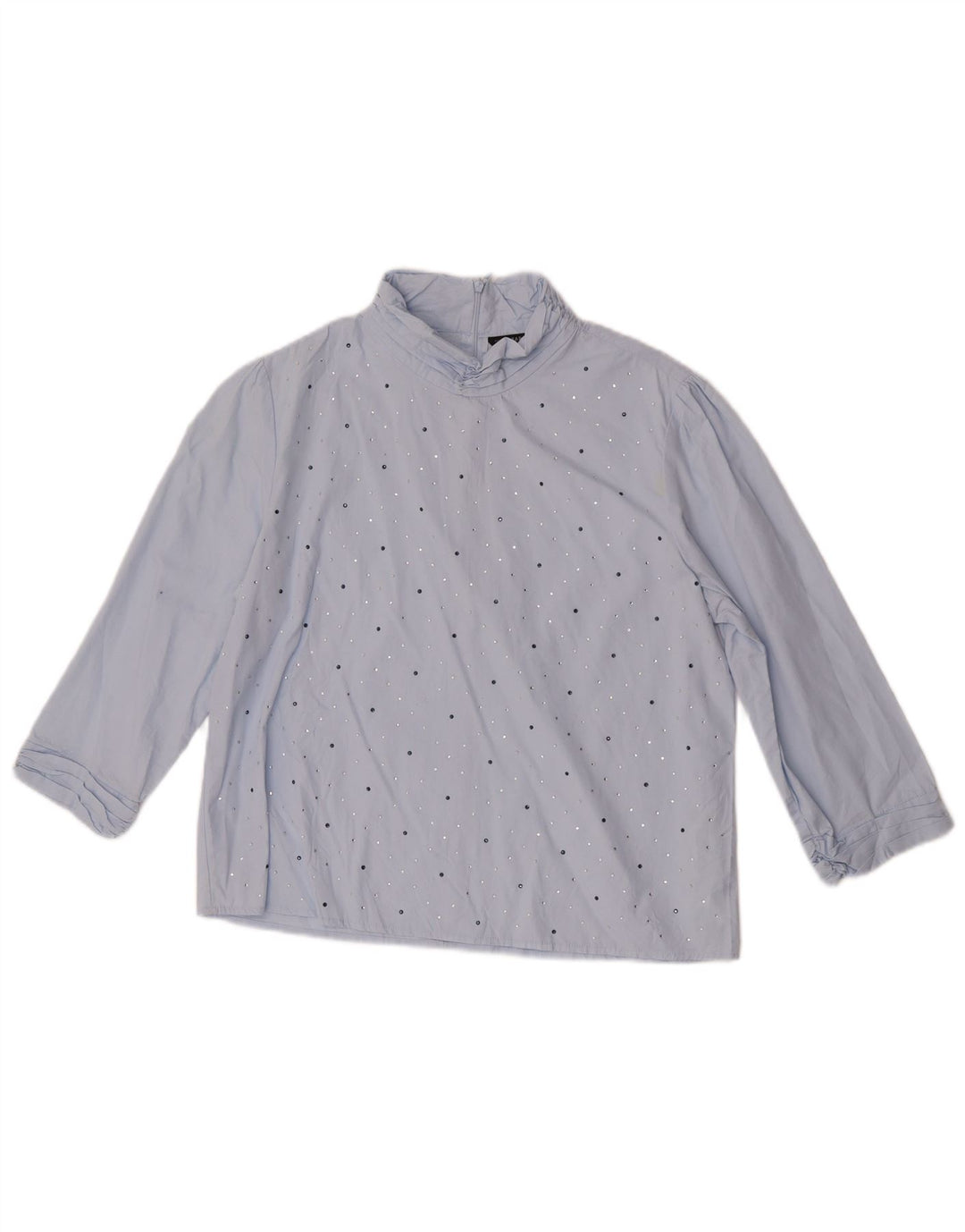 Zara Damen-Blusenoberteil mit 3/4-Ärmeln, UK-Größe 44, mittelblaue Baumwolle