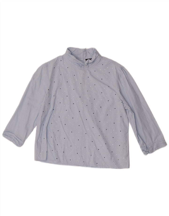 Zara Damen-Blusenoberteil mit 3/4-Ärmeln, UK-Größe 44, mittelblaue Baumwolle