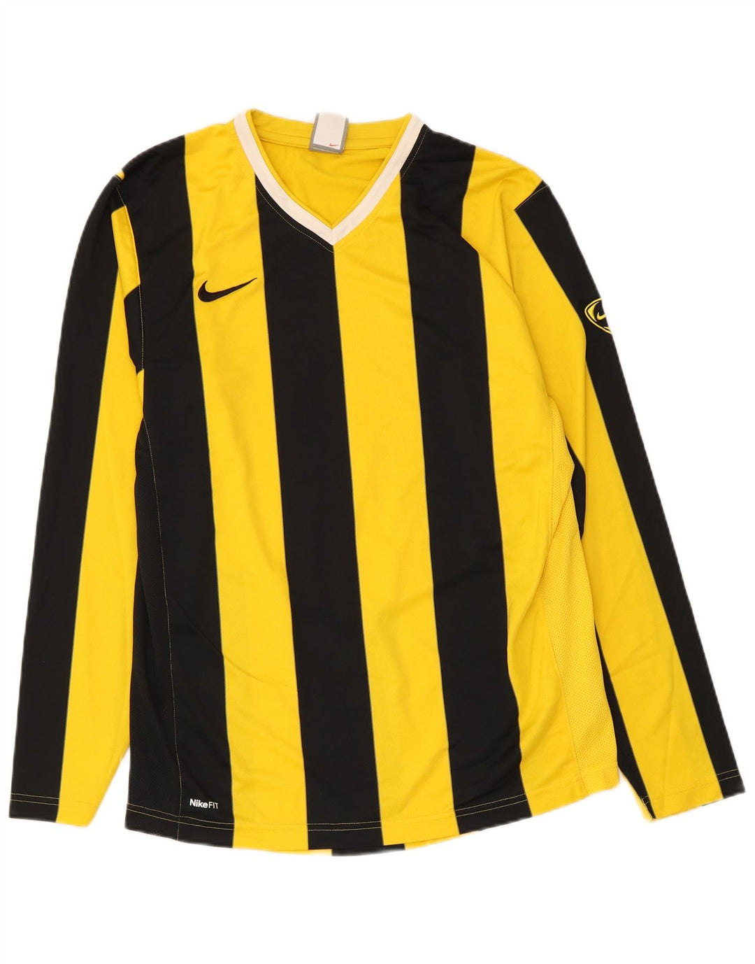 Nike Herren Top Langarm UK 39/41 Mittelgelb gestreift Polyester