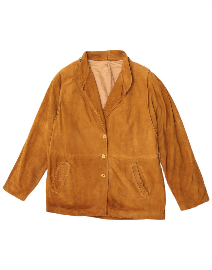 Vintage Damen 3-Knopf-Wildleder-Blazerjacke IT 48 XL Braunes Leder