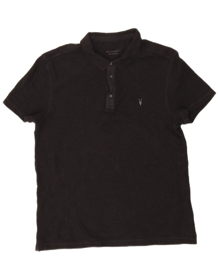 All Saints Herren-Poloshirt, groß, schwarze Baumwolle