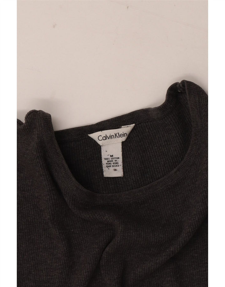 CALVIN KLEIN Damen Übergroßes T-Shirt-Oberteil UK 14 Mittelgraue Baumwolle