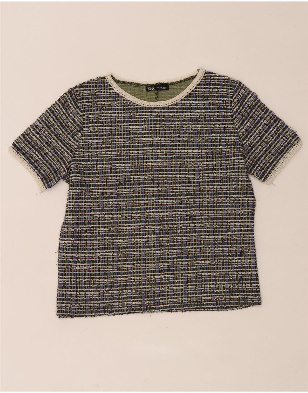 Zara Damen Crop T-Shirt Top UK 12 Medium Mehrfarbig kariert Polyester