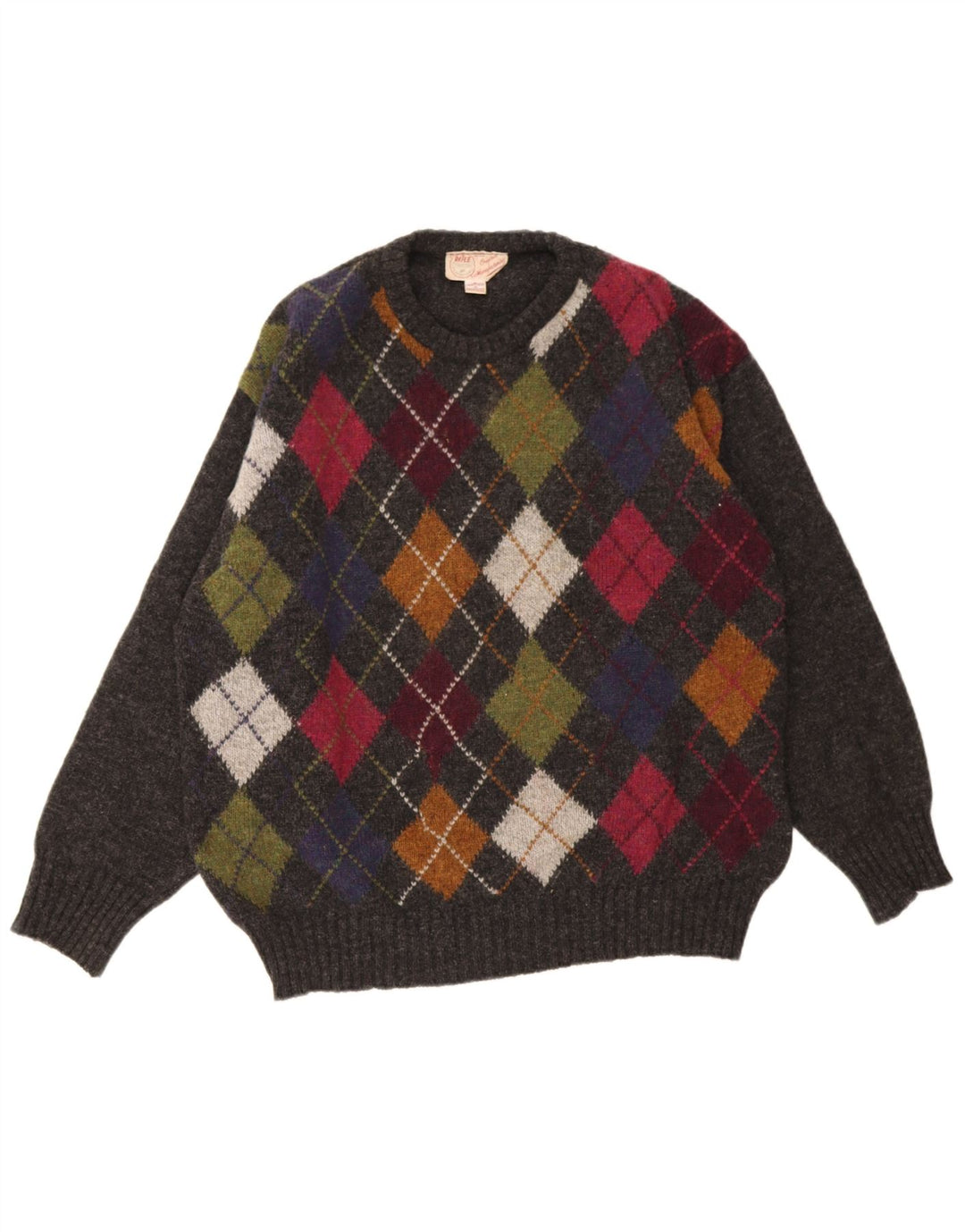 Rifle Herren-Pullover mit Rundhalsausschnitt, XL, graue Argyle-/Diamantwolle