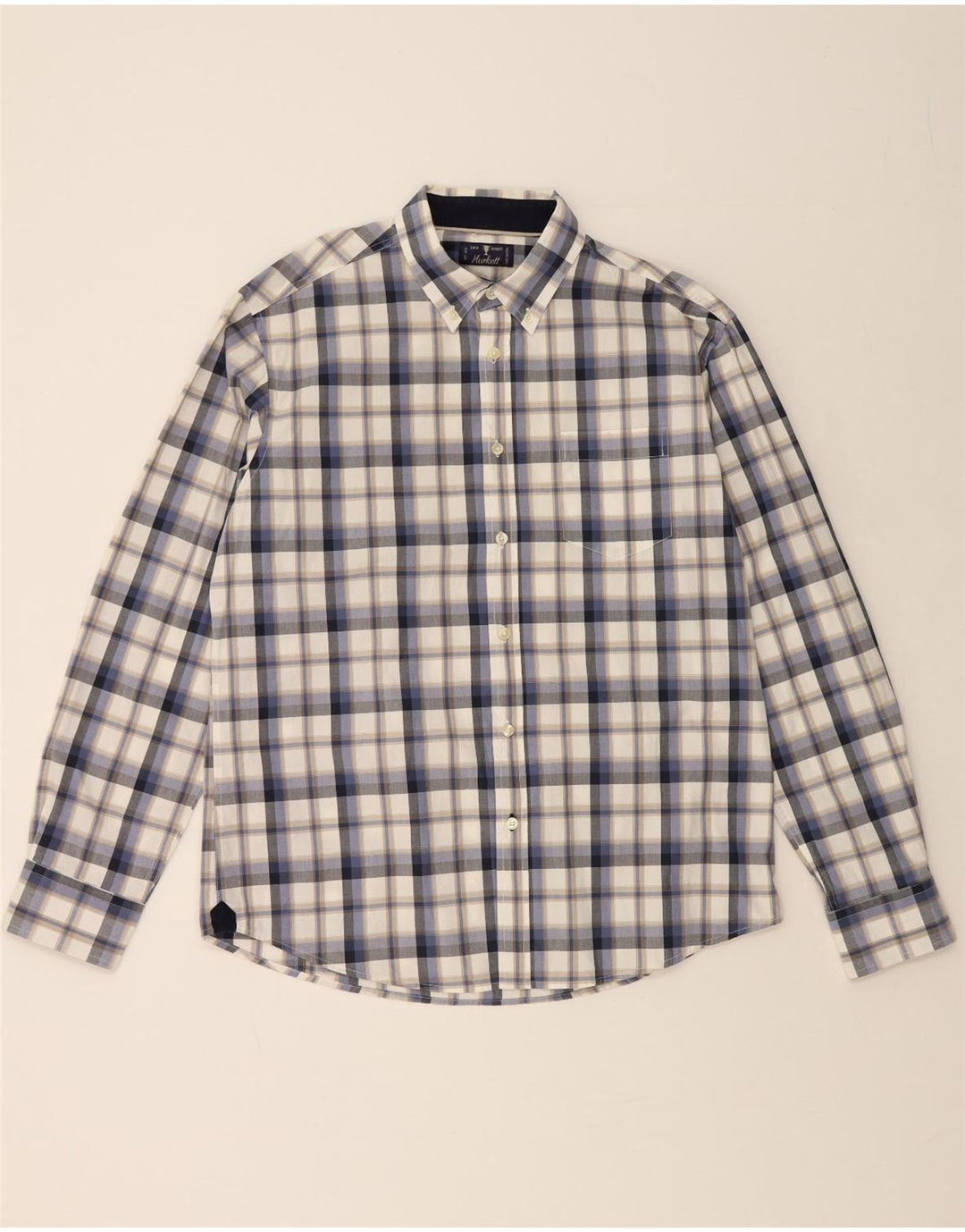 VINTAGE Mens Shirt Large Blue Check Cotton Vintage Vintage and Second-Hand Vintage from Messina Hembry 