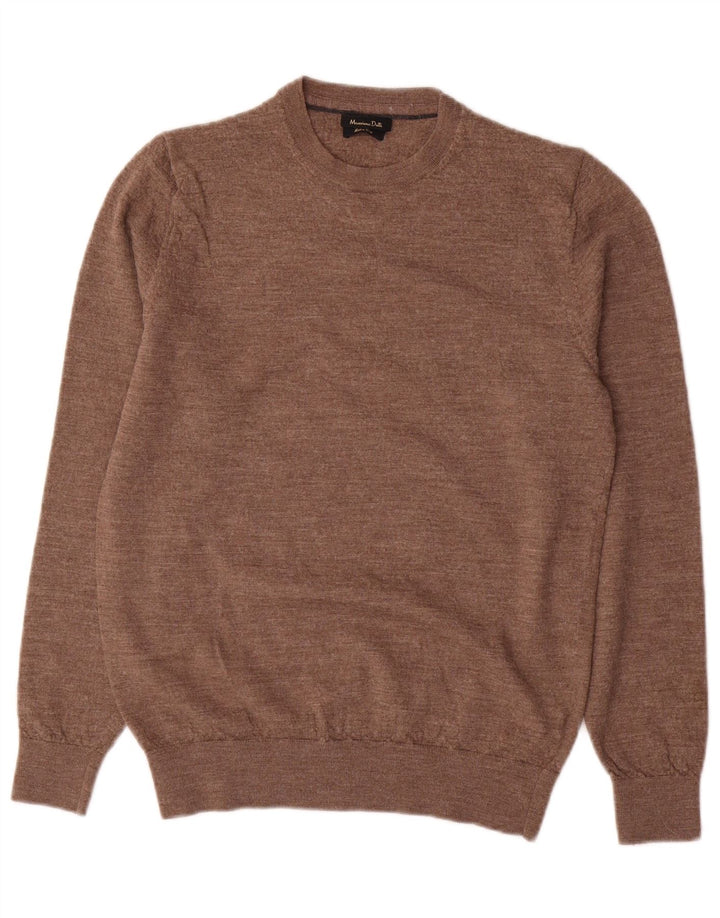 Massimo Dutti Damen-Pullover mit Rundhalsausschnitt, UK 14, große braune Wolle