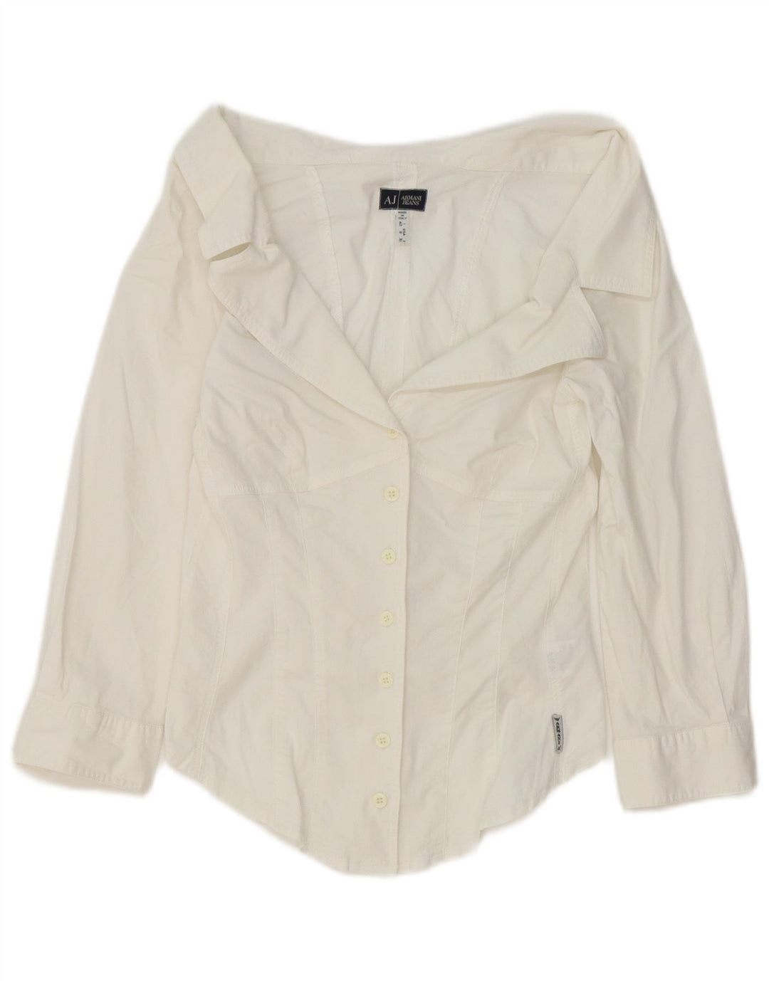 Armani Jeans Damen 3/4 Ärmel Crop Shirt IT 42 Mittelweiße Baumwolle