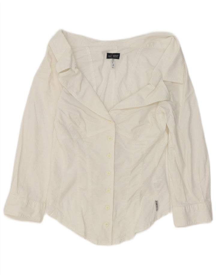 Armani Jeans Damen 3/4 Ärmel Crop Shirt IT 42 Mittelweiße Baumwolle