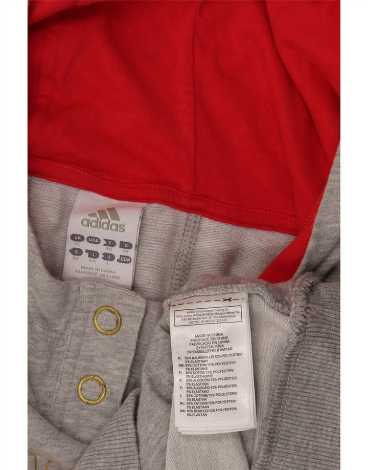 Adidas Damen Kapuzenpullover mit grafischem Knopfausschnitt, UK 12, mittelgraue Baumwolle