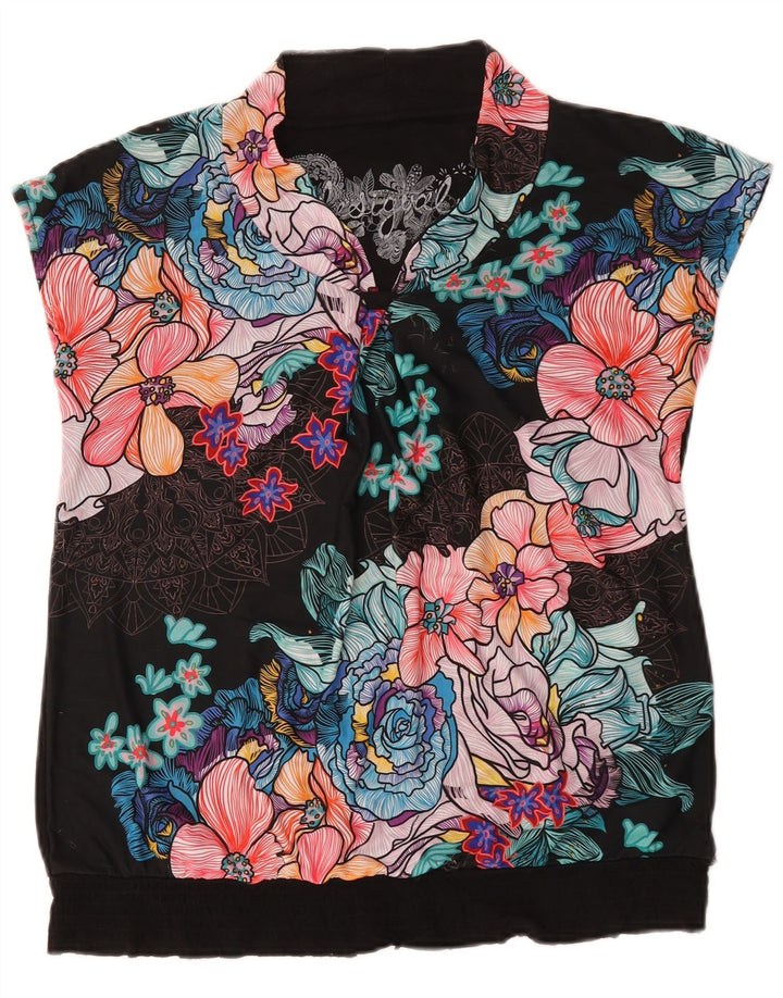Desigual Damen Blusenoberteil UK 16 Große mehrfarbige Blumenviskose