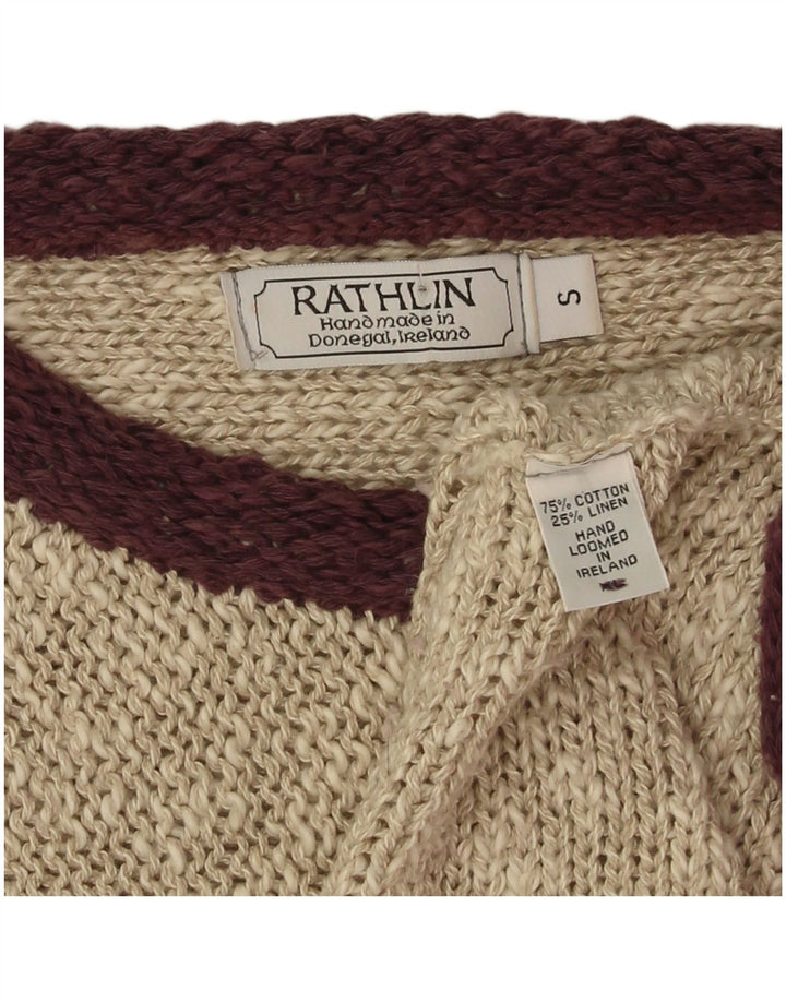 Rathlin Damen-Pullover, übergroß, U-Boot-Ausschnitt, Gr. 10, Größe S, Beige, Baumwolle