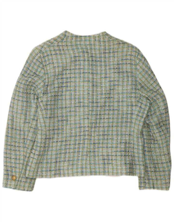 Marks & Spencer Damen 4-Knopf-Blazerjacke UK 18 XL grün karierte Viskose