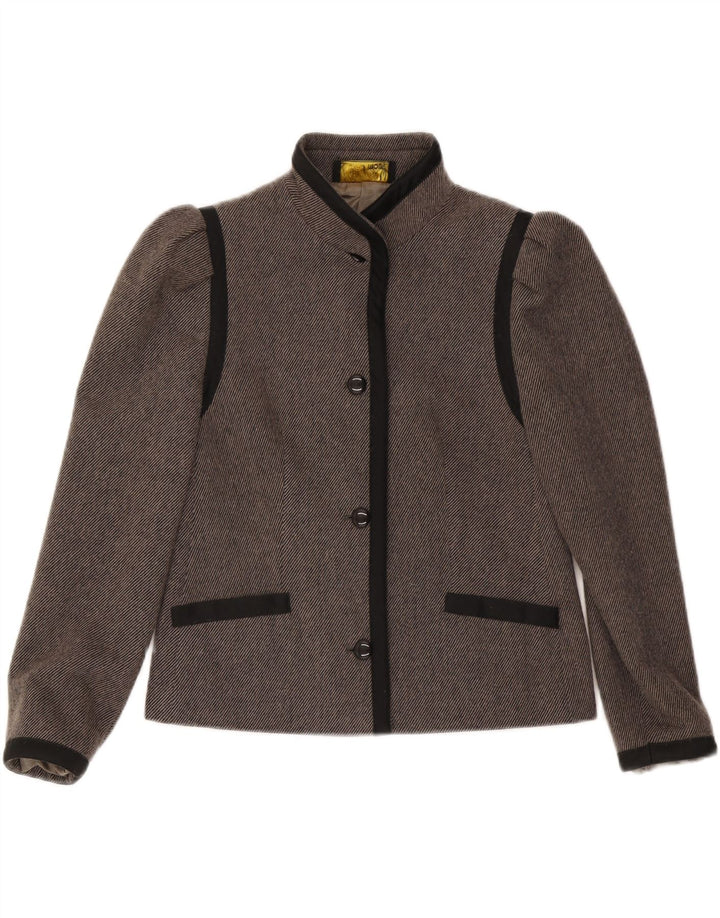 Vintage Damen 4-Knopf-Blazerjacke UK 36 Klein Grau Farbblock