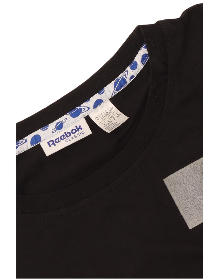Reebok Damen Übergroßes Grafik-T-Shirt-Oberteil UK 12/14 Medium Schwarz