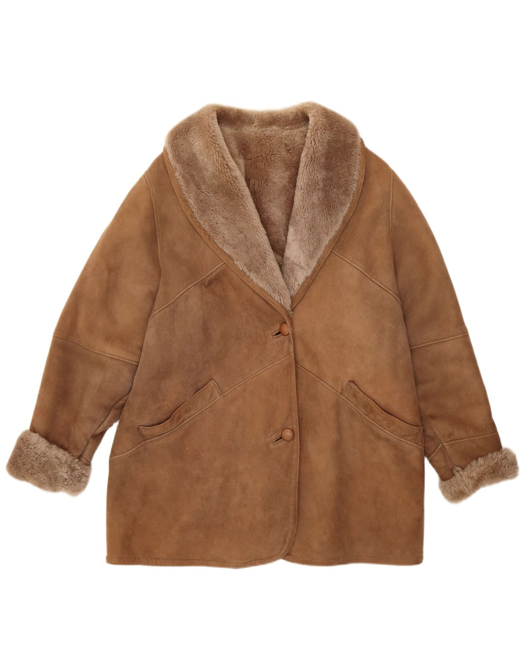 Vintage Damen Shearling Jacke UK 12 Mittelbraun Klassisch