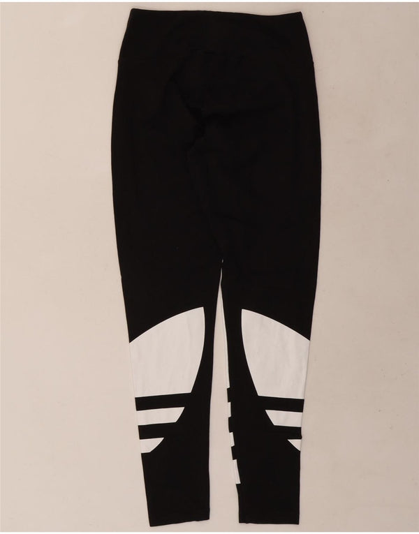 Adidas Damen Grafik-Leggings UK 12 Mittelschwarze Colourblock-Baumwolle