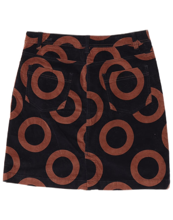 Boden Damen-Samt-A-Linien-Rock UK 14 Large W32 Schwarze geometrische Baumwolle
