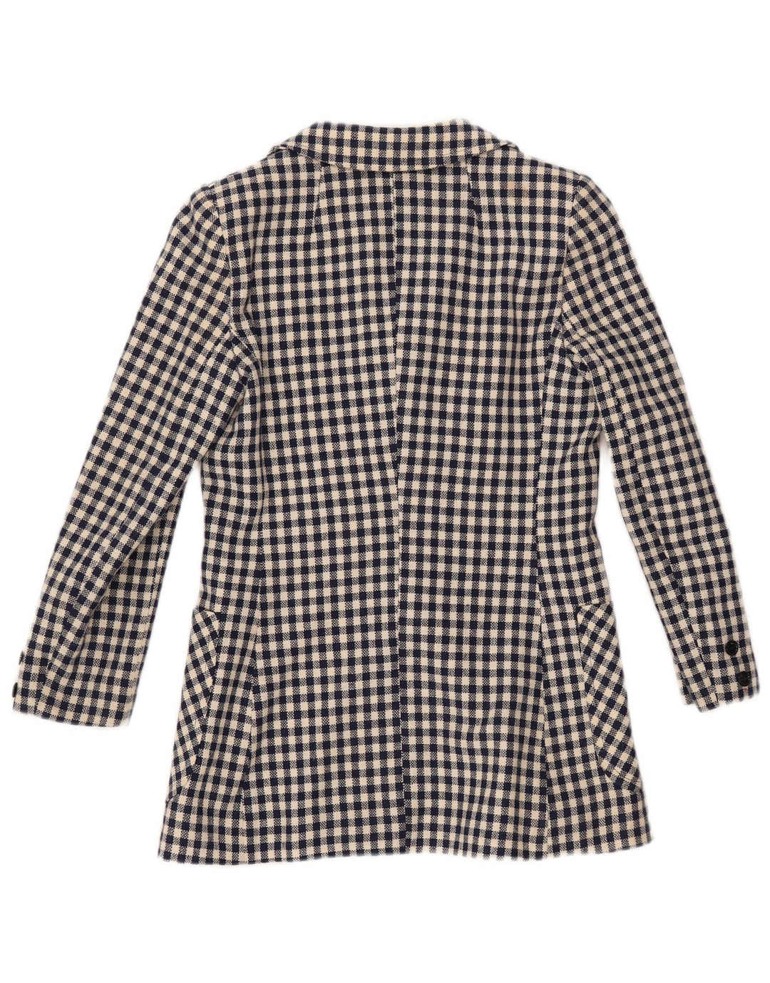 VINTAGE Damen 3-Knopf-Blazerjacke UK 10 Small Navy Blue Gingham